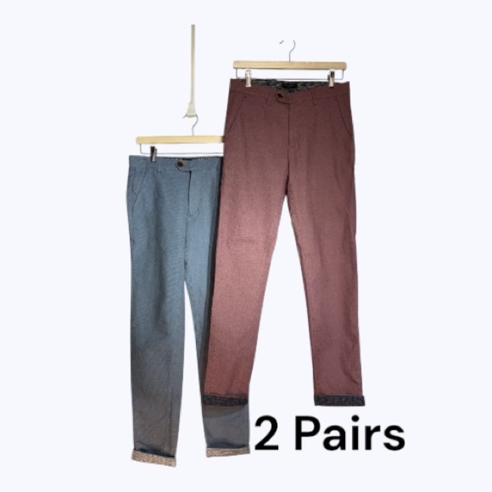Ted Baker 2 Pairs Twill Weave Chinos, Light Blue and Light Red, Both Size 28R